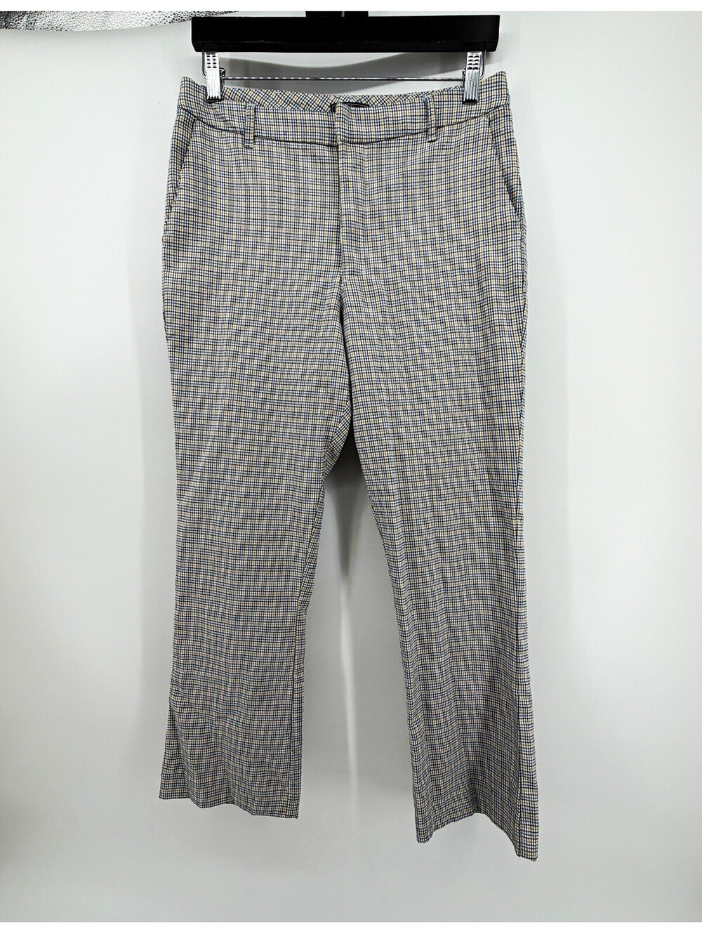 Abercrombie & Fitch Women’s Plaid Dress Pants Beige Blue Slim Straight Pockets M